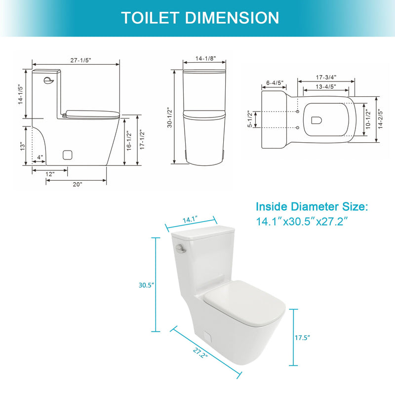 1 Piece Toilet With Single Flush And Soft Closing Seat - White by HouseOfZazla
