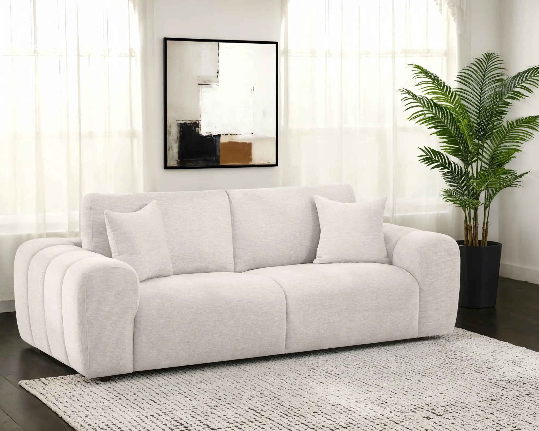 Burnett Chenille Upholstered Wide Arm Sofa Ivory by Unique Piece Furniture