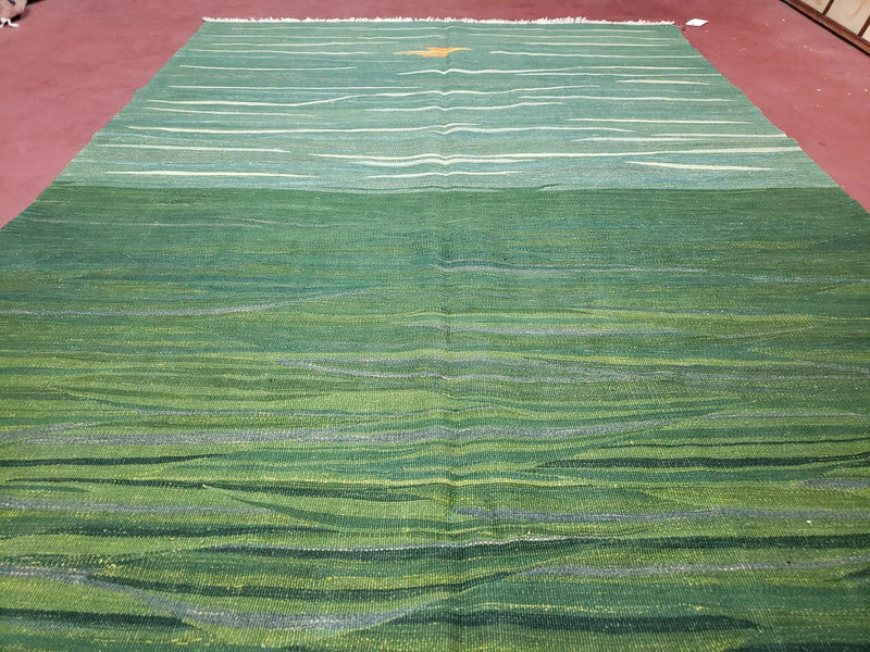 Green Turkish Kilim Rug, 6x9 - 7x10 Rugs, Bird, Handmade New Area Rug, Wool, Bohemian Boho Decor, Hand Woven, Modern Abstract Flat Weave Rug by Jewel Rugs