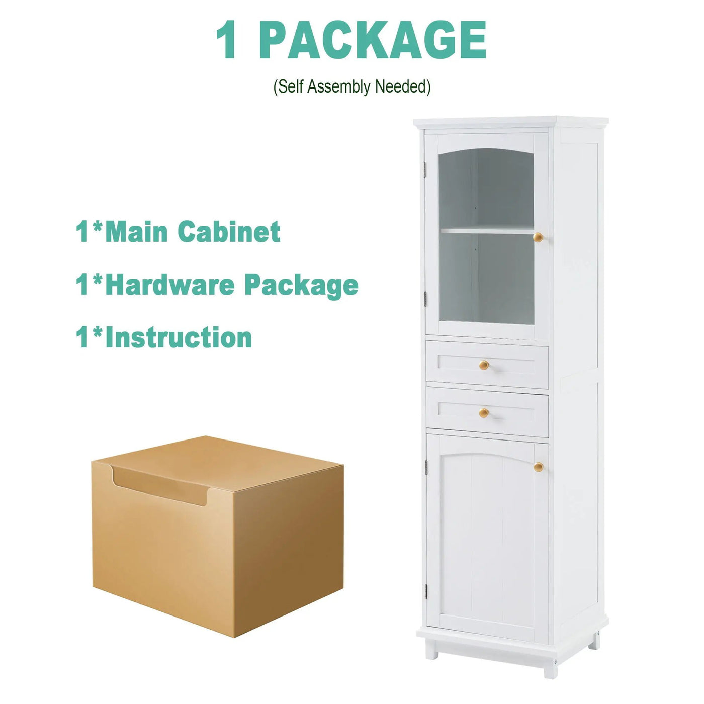 Tall Bathroom Storage Cabinet With Glass Doors, Free-Standing, Two Drawers, And Adjustable Shelves, Board, Painted Perfect For Displaying Your Favorite Items by HouseOfZazla