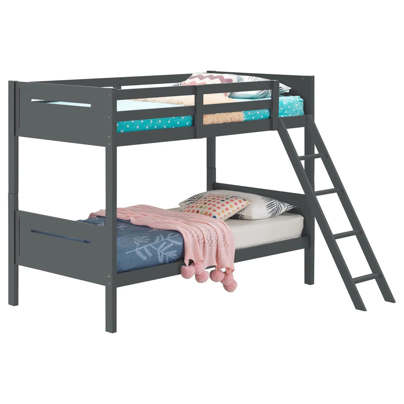 Bunk Bed With Built In Ladder, Safety Guardrails And Angled Access Step by HouseOfZazla