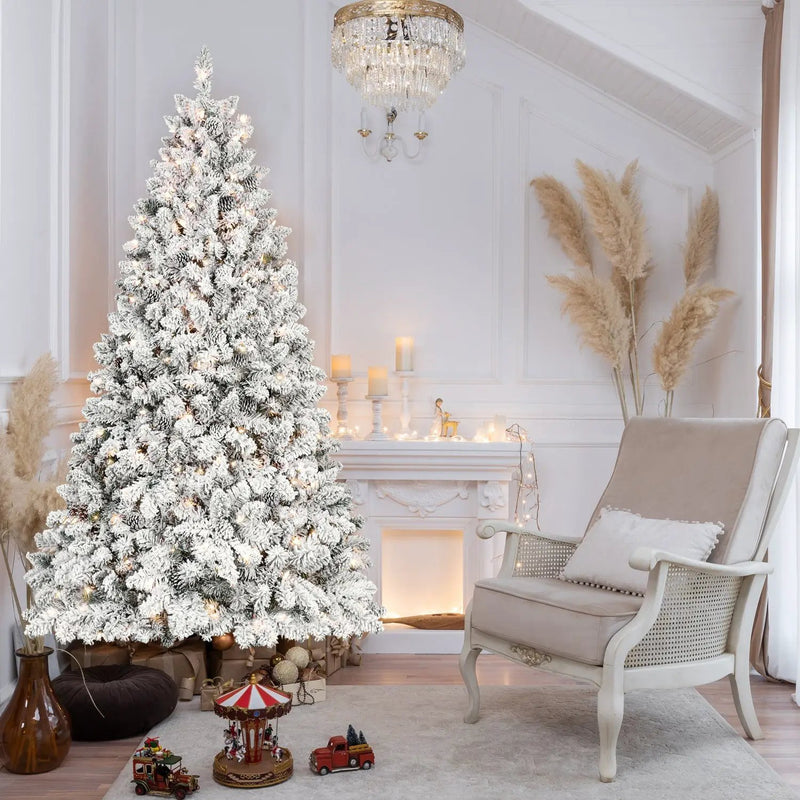 8FT Flocked Christmas Tree with 700 UL Lights by HouseOfZazla