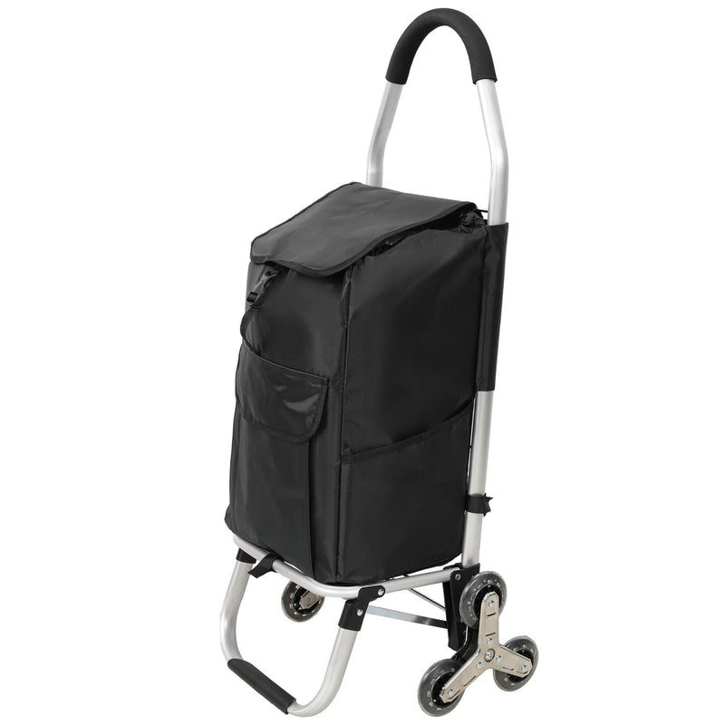 Foldable Shopping Stair Trolley With Triangular Wheels And Removable Waterproof Bag - Black by HouseOfZazla