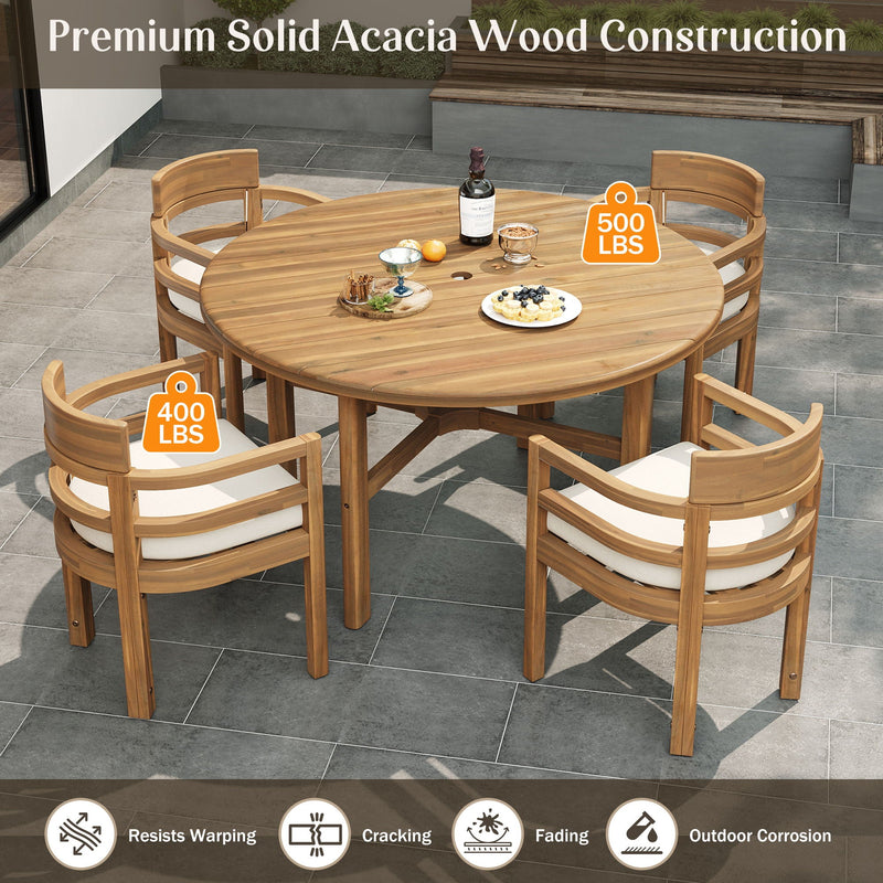 5 Piece Round Patio Table & Cushioned Armrest Chairs, Outdoor Dining Set With Umbrella Hole by HouseOfZazla