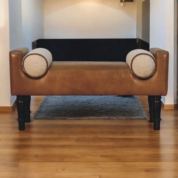 Solid Wood Chester Buffalo Bench, Upholstered
