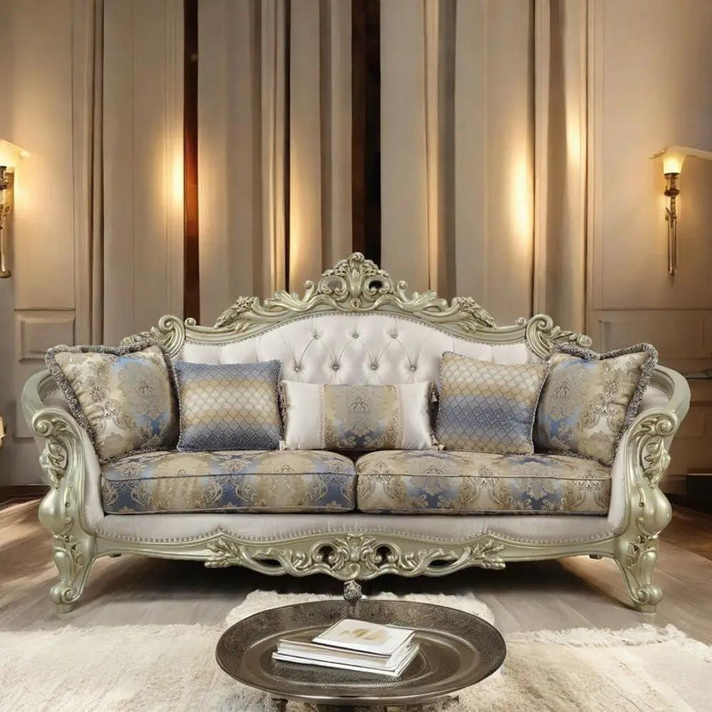 Gorsedd - Sofa With 5 Pillows - Fabric & Golden Ivory by Unique Piece Furniture
