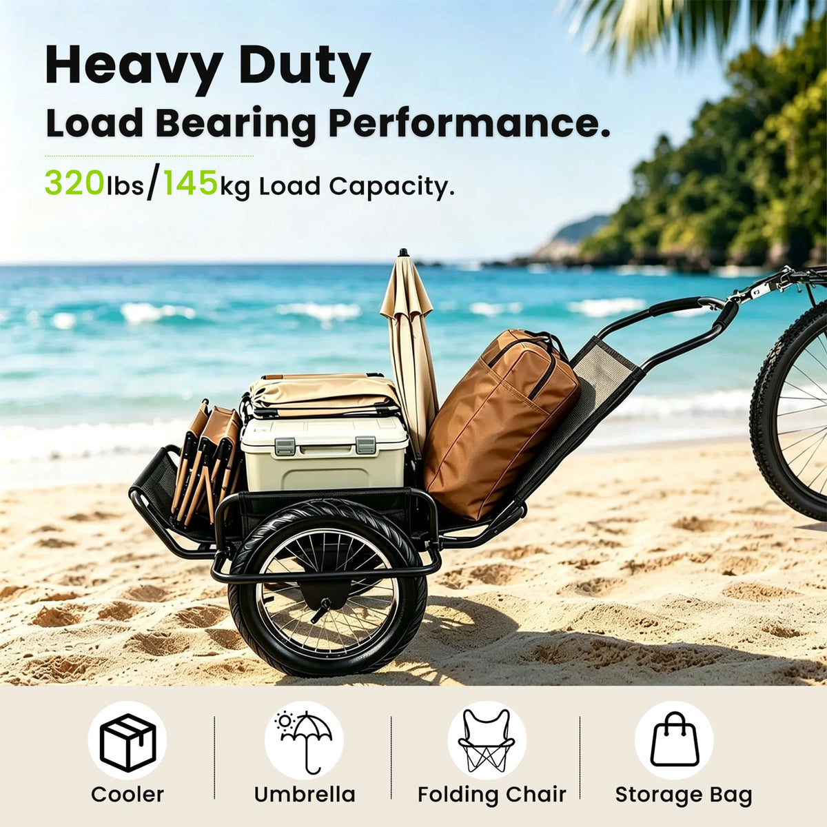 Heavy-Duty Bike Cargo Trailer with Steel Frame – 320 lb Load Capacity, photo 6 of 10