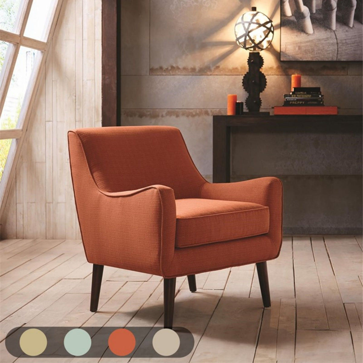 Burnt Orange Accent Chair Upholstered with Solid Wood Legs, photo 2 of 7