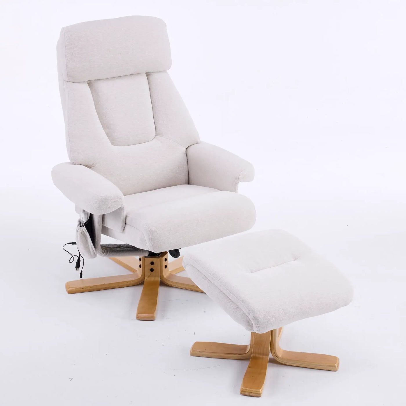 Upholstered Heated Massage 360° Swivel Accent Chair With Ottoman by HouseOfZazla