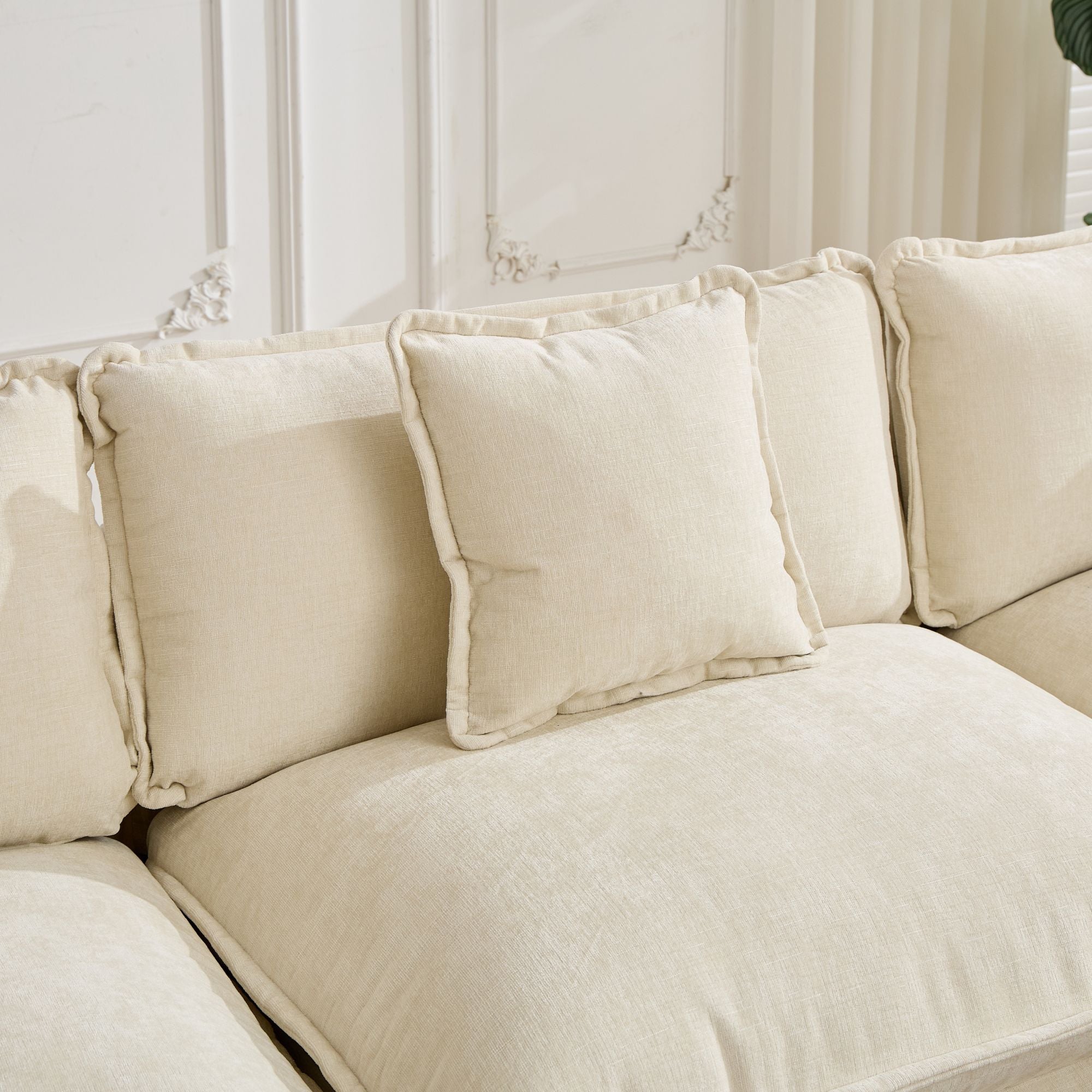 Cloud3 Seats Sofa (Ottoman is not included)Chenille Fabric in Beige by BLAKHOM