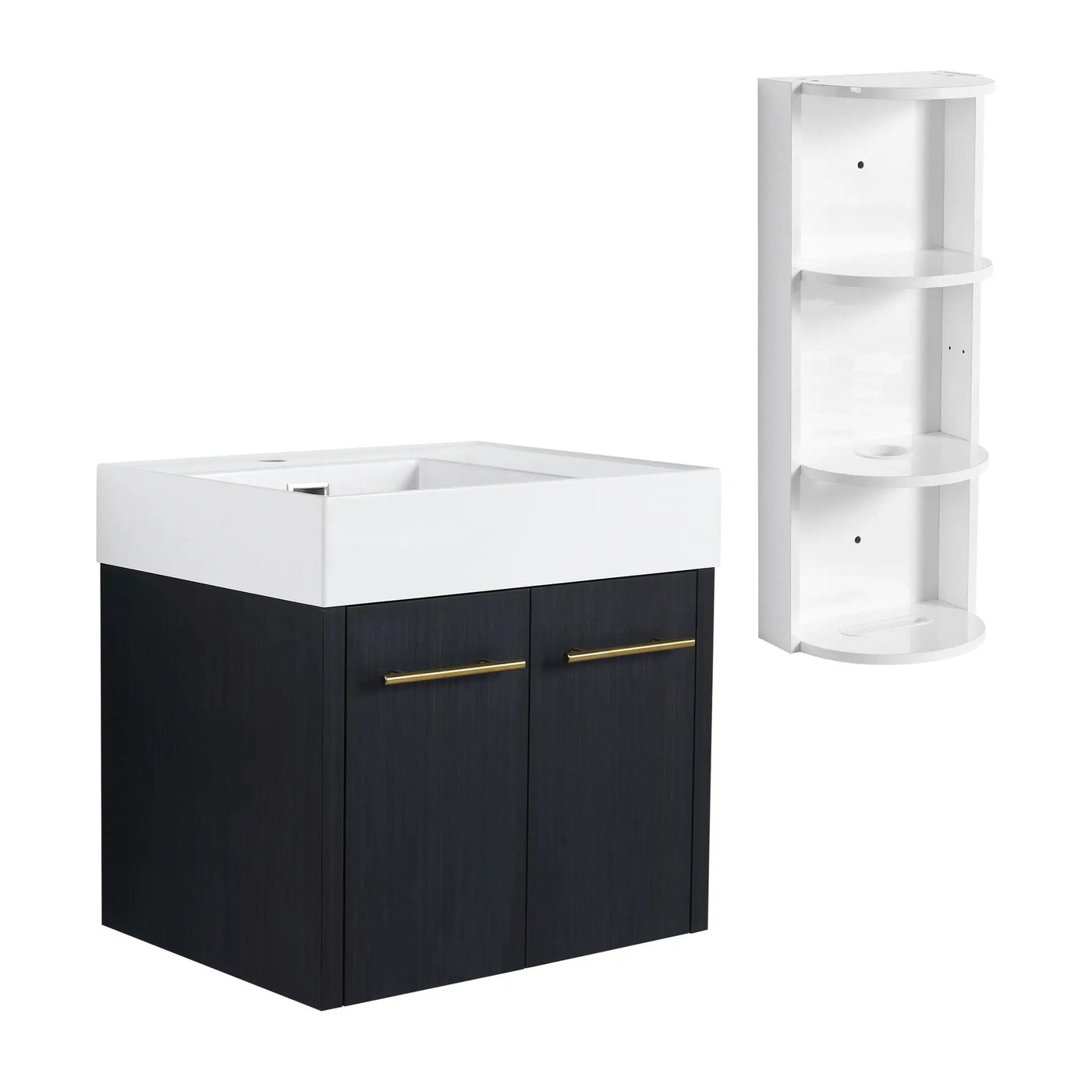 Modern Wall Mounted Bathroom Vanity with Resin Sink and Storage Rack by HouseOfZazla
