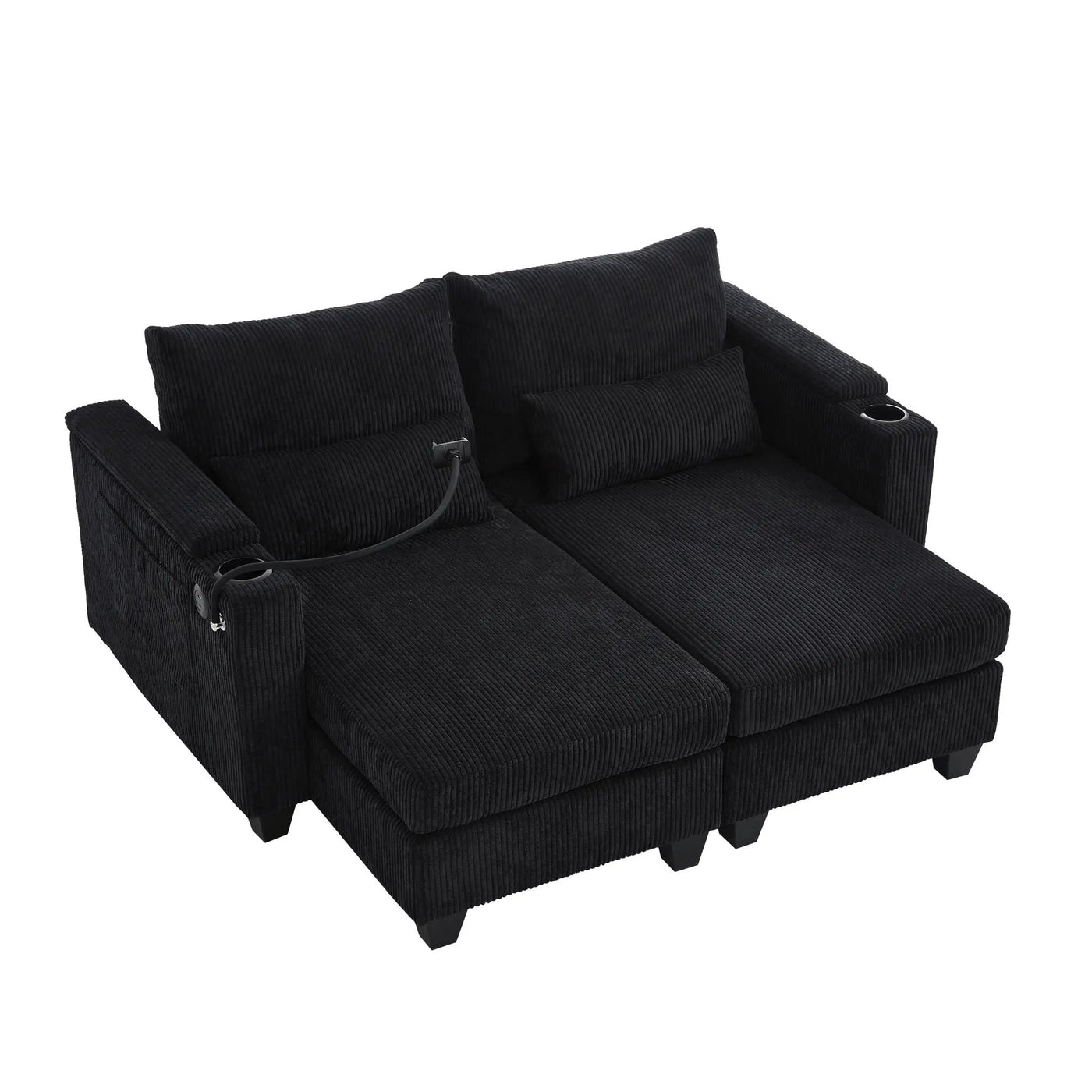 Convertible Chaise Lounge Sofa Chair With USB Ports, Cup Holders, Phone Holder And Storage by HouseOfZazla