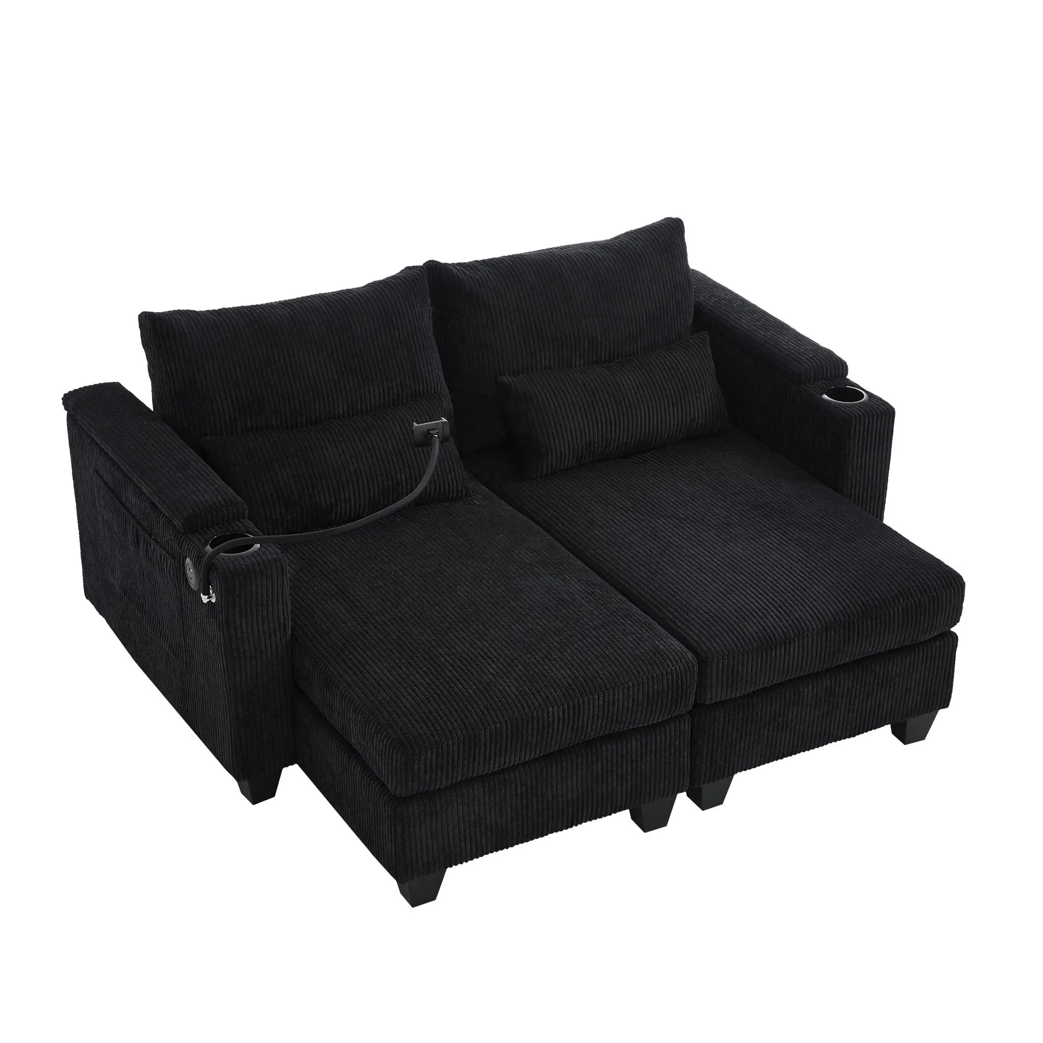 Convertible Chaise Lounge Sofa Chair With USB Ports, Cup Holders, Phone Holder And Storage by HouseOfZazla
