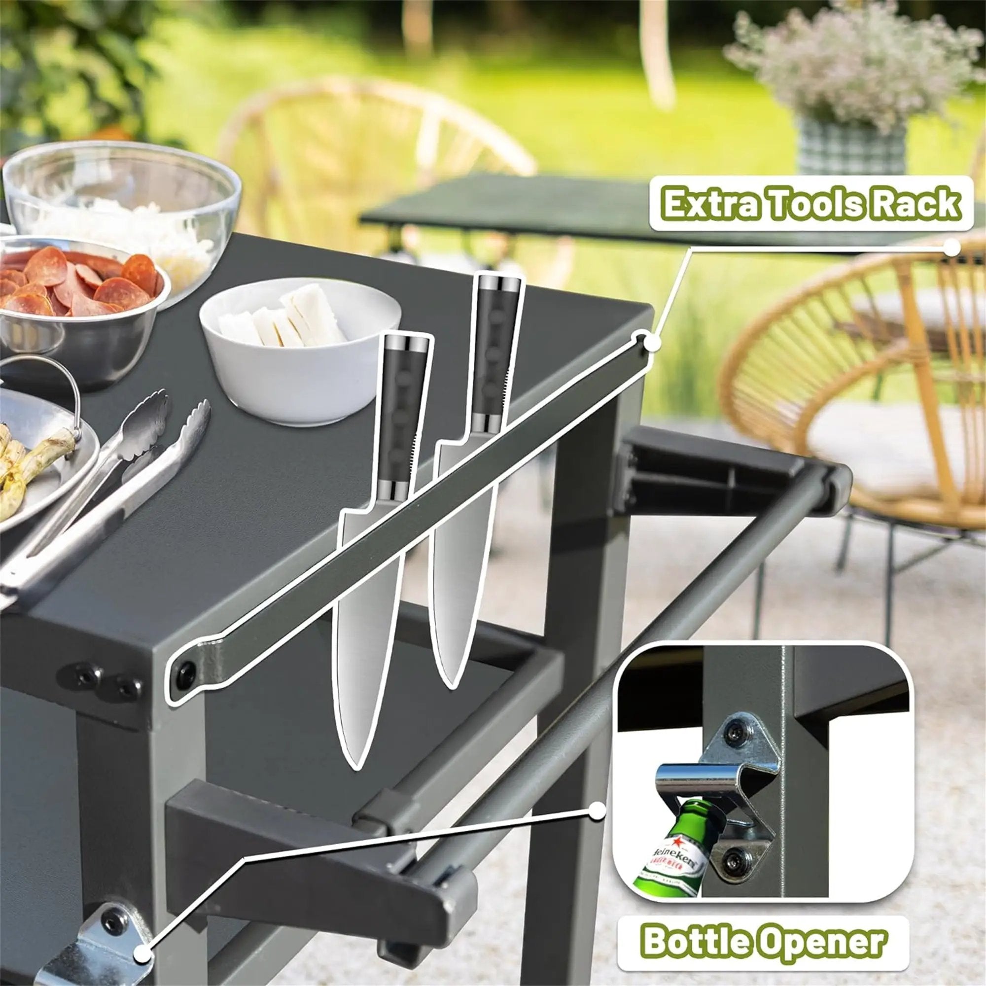 3-Shelf Outdoor Grill Table with Wheels by HouseOfZazla
