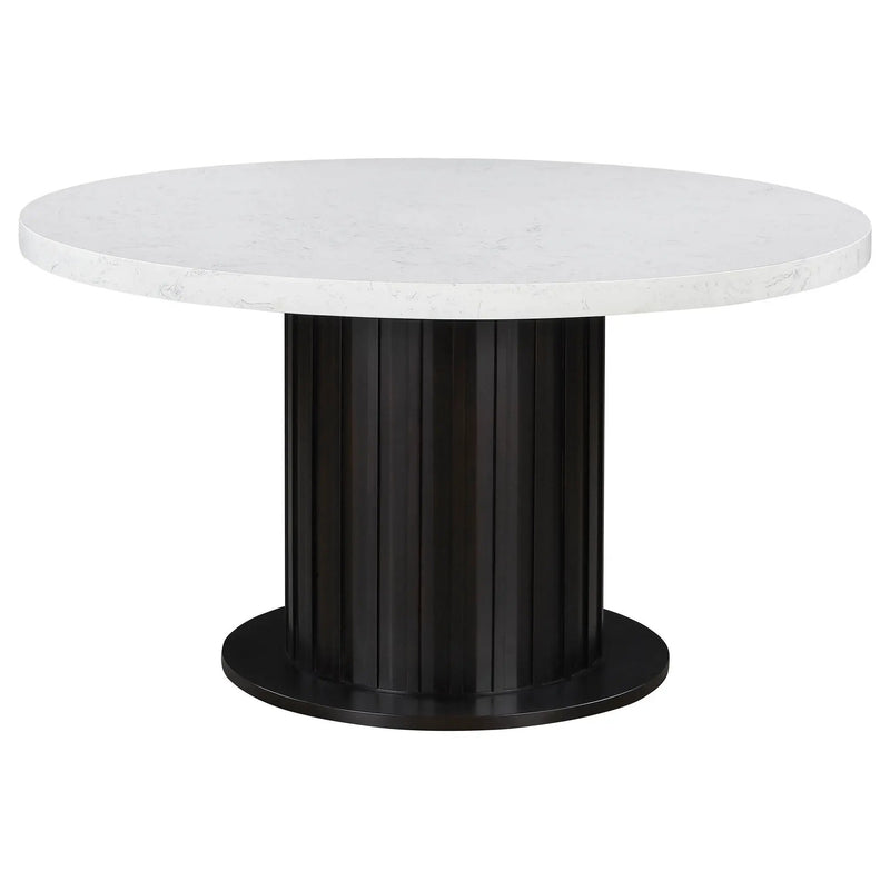 Sherry - 5 Piece Round Dining Table Set With Linen Like Upholstered Chairs - Sand by HouseOfZazla