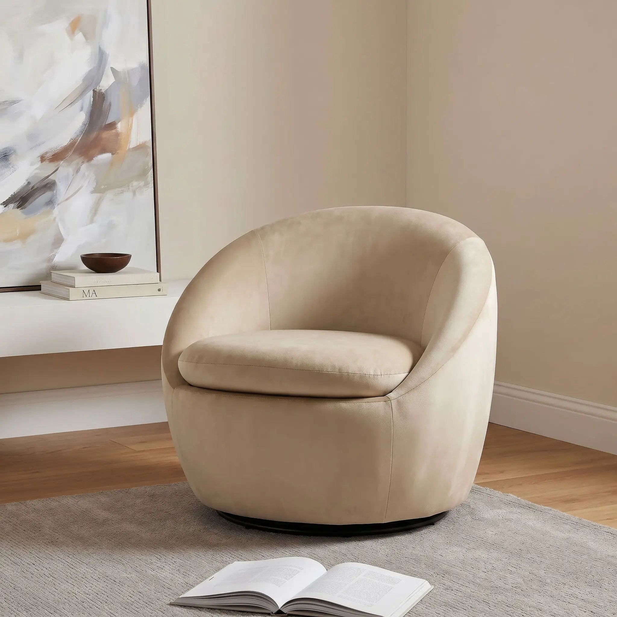 Myernick Velvet Upholstered Swivel Accent Chair Camel by Unique Piece Furniture