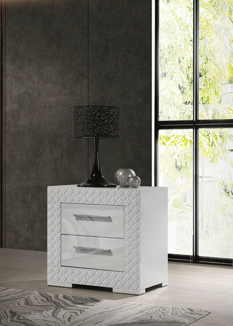 Ives 2-drawer Nightstand Bedside Table White High Gloss by Unique Piece Furniture