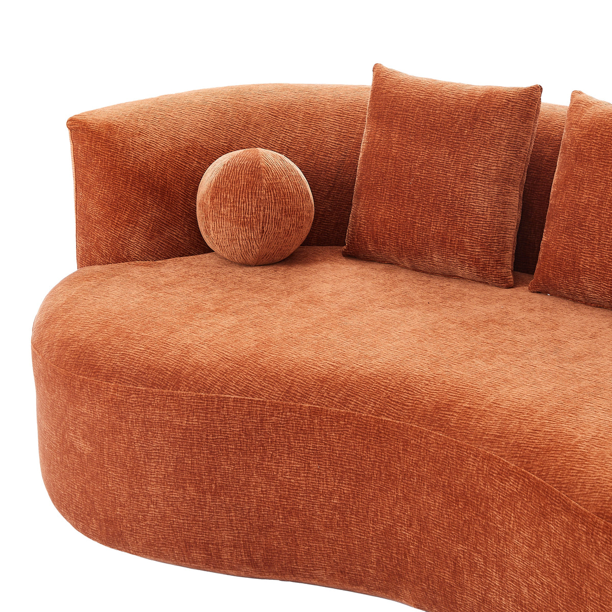 90-Inch Curved Modern Chenille Sofa with Artistic Curved Design - Orange or White, photo 6 of 10
