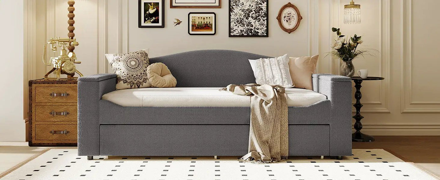 Upholstered Daybed With Storage Armrests, Trundle And Latest Integrated tooth Audio System by HouseOfZazla