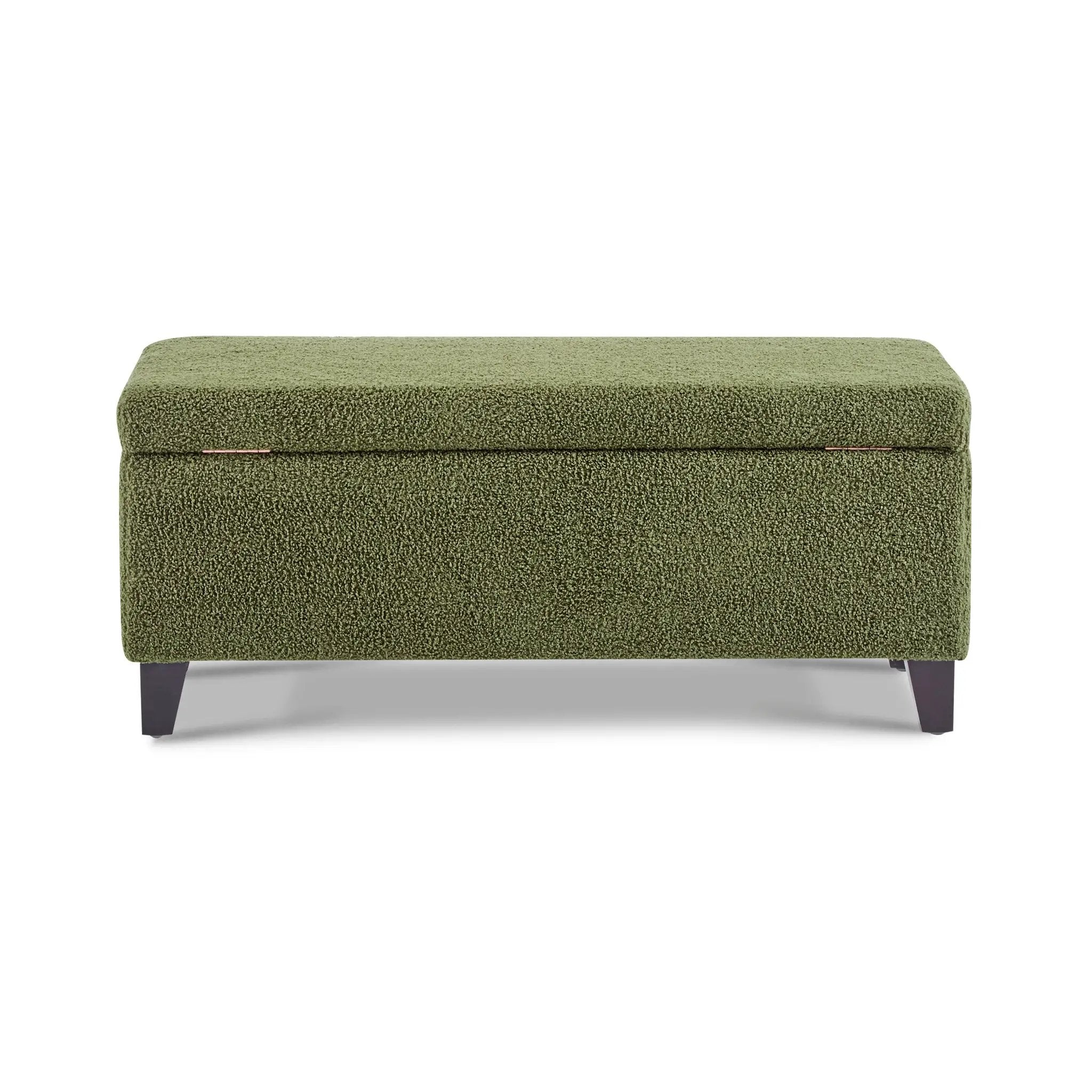 Storage Ottoman with Flip-Top Lid, Easy Assembly, Boucle Fabric & Rubber Wood Legs by HouseOfZazla