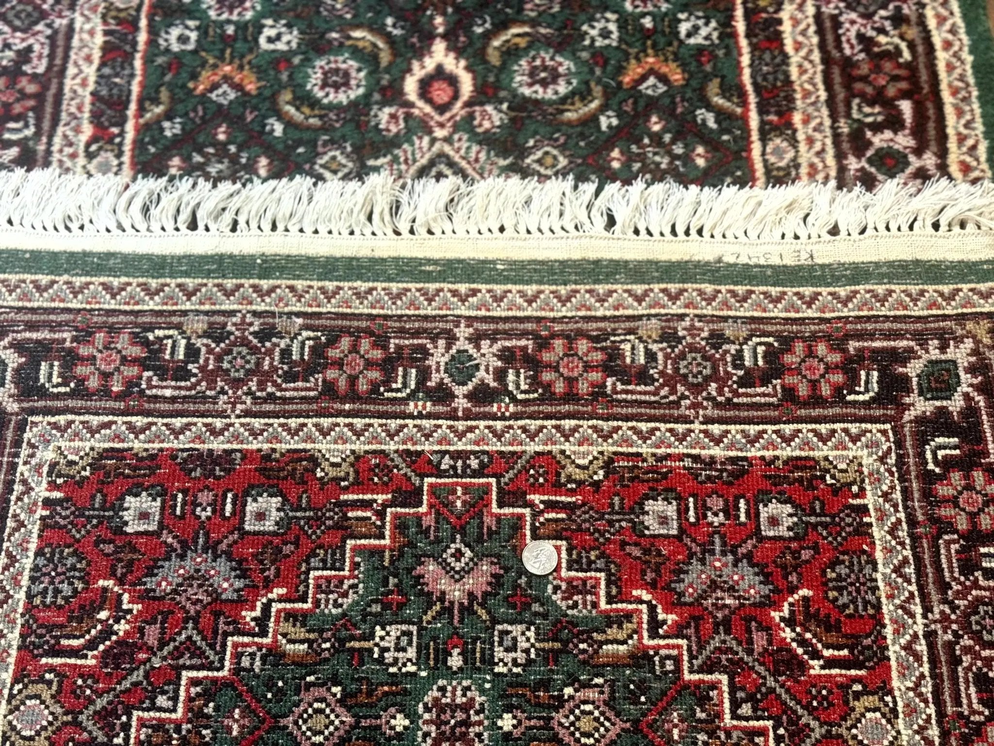 Green Indo Persian Bidjar Runner Rug 3x10, Green and Red by Jewel Rugs