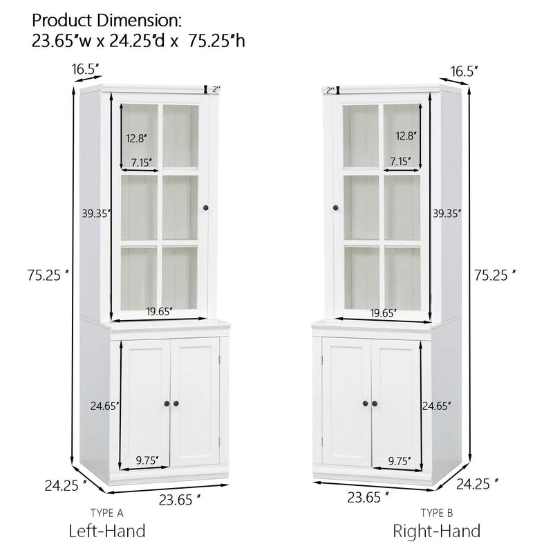 Retro Style Hutch Cabinet With Glass Door, China Cabinet For Home by Unique Piece Furniture