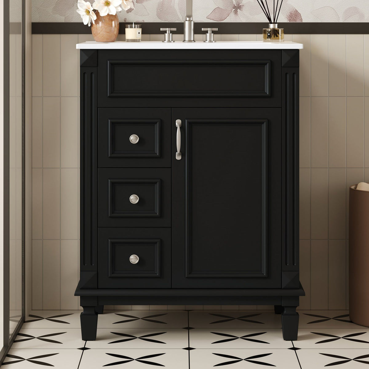 Bathroom Vanity With Sink, Compact Cabinet & 2 Drawers And Adjustable Shelf, photo 11 of 40