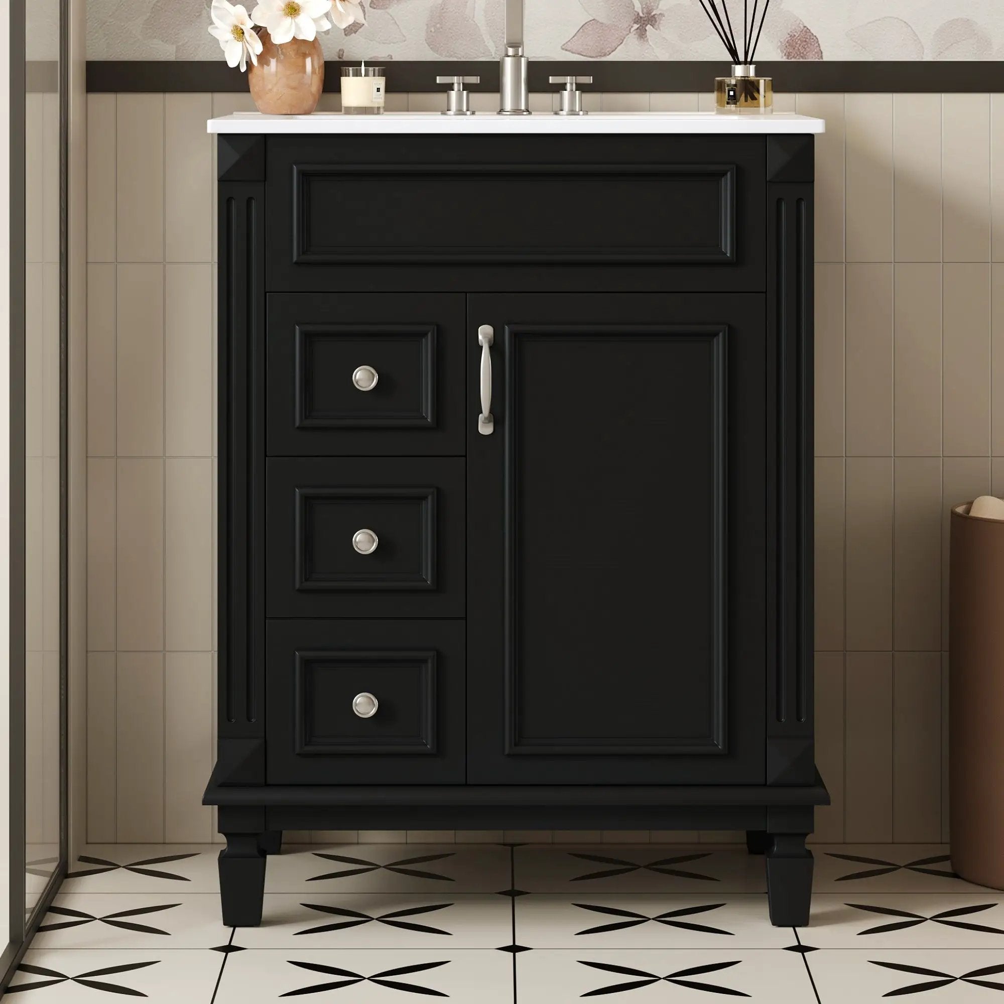 Bathroom Vanity With Sink, Compact Cabinet & 2 Drawers And Adjustable Shelf by Unique Piece Furniture