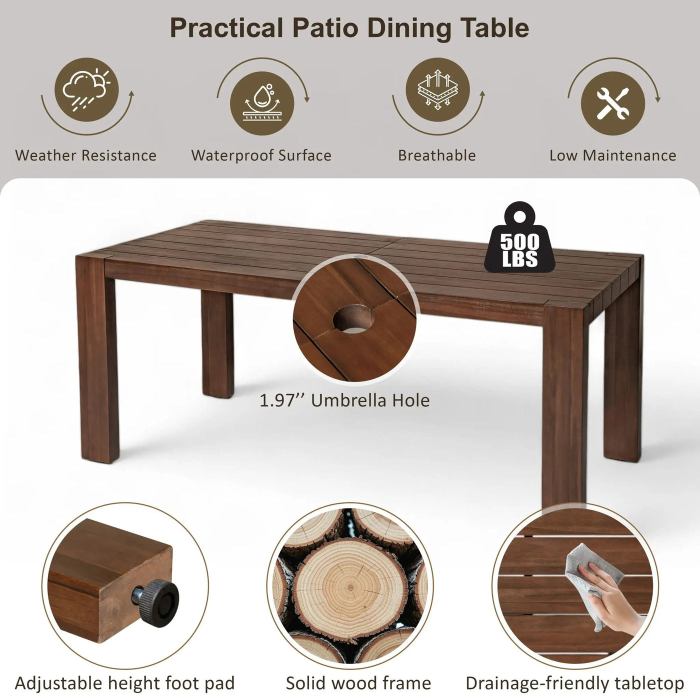 Outdoor Dining Set Rectangular Table With Umbrella Hole by Unique Piece Furniture