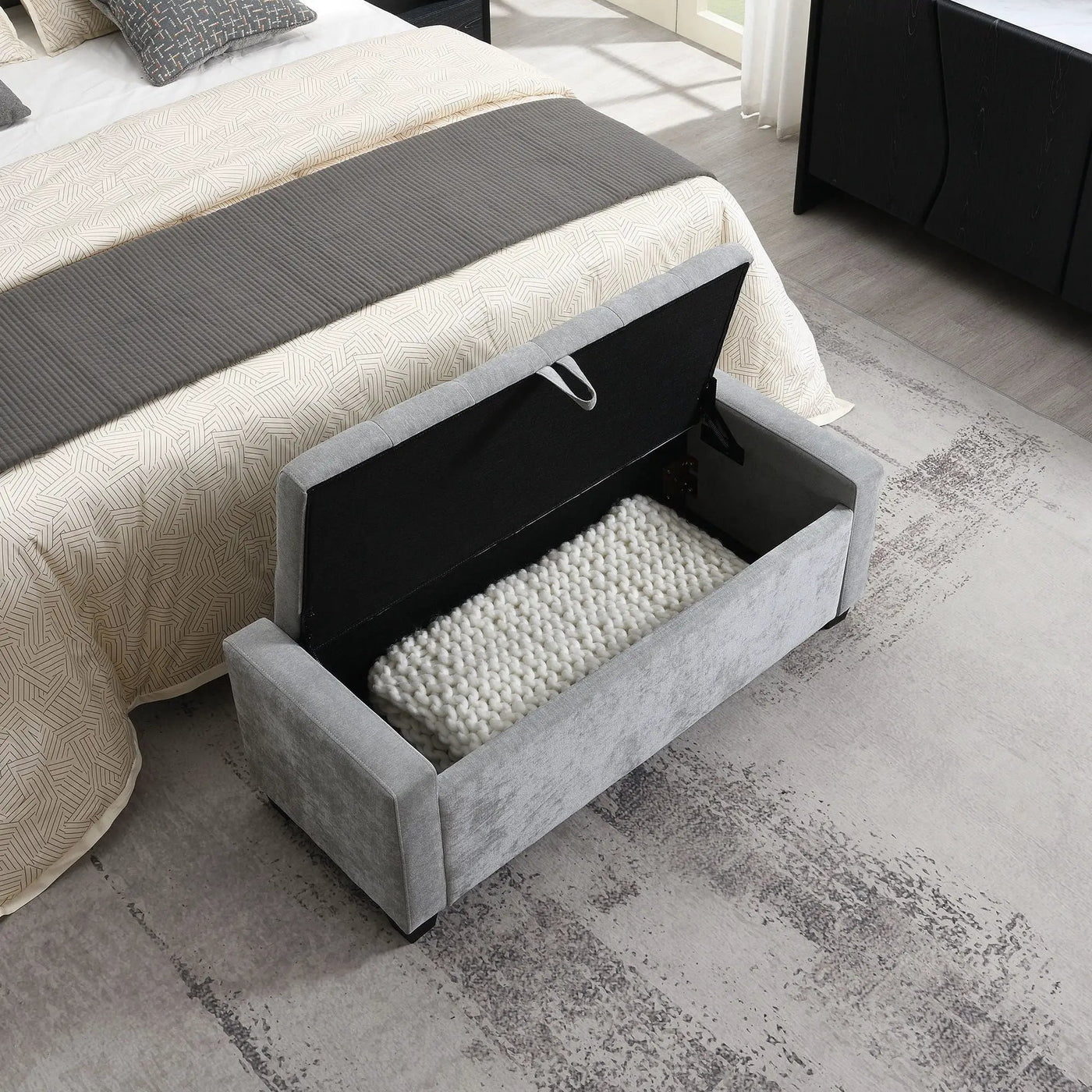 Upholstered Storage Ottoman Bench With Button Tufting And Safety Hinge by HouseOfZazla