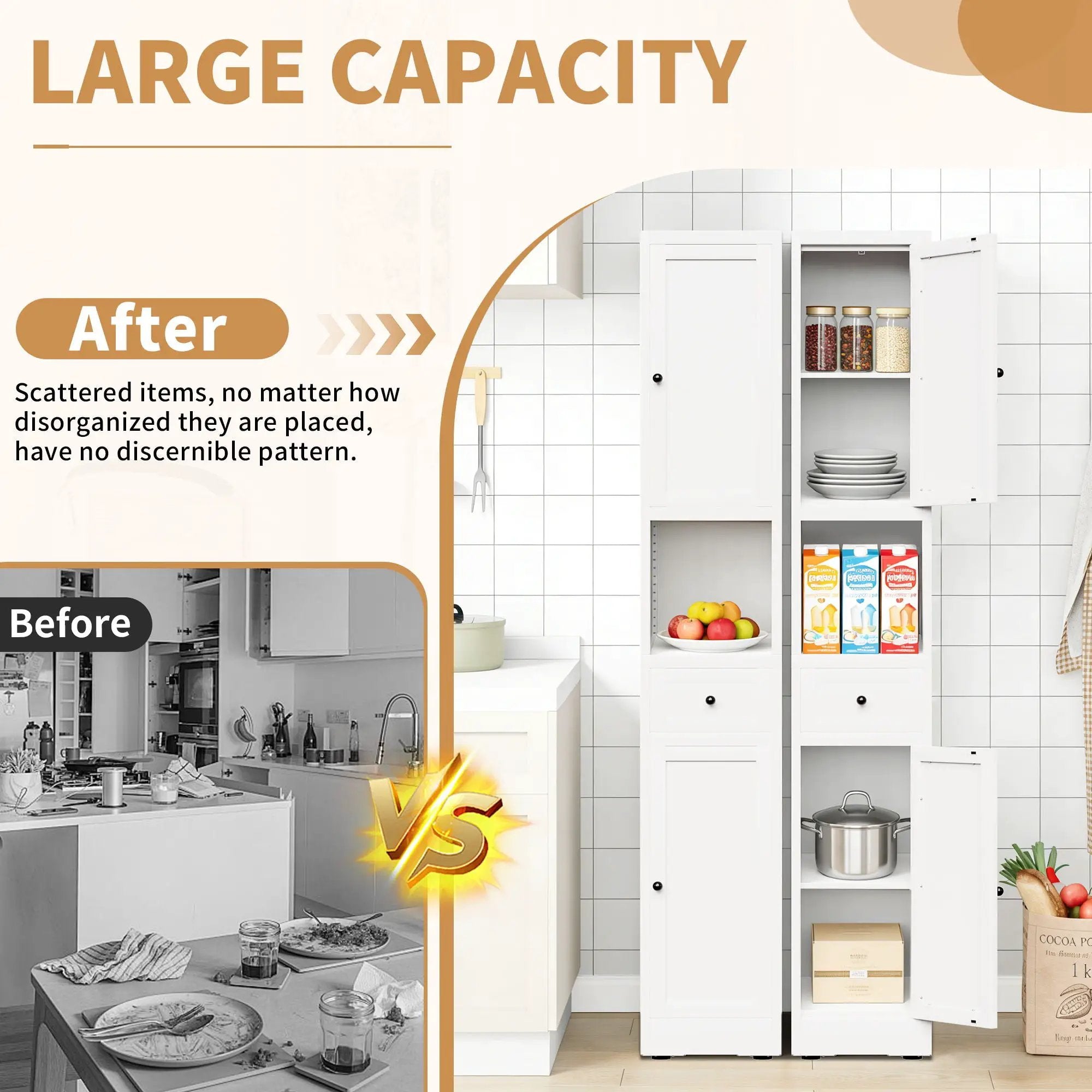 Tall Narrow Bathroom Cabinet With 5-Tier Storage, Adjustable Shelves, Freestanding - White by HouseOfZazla