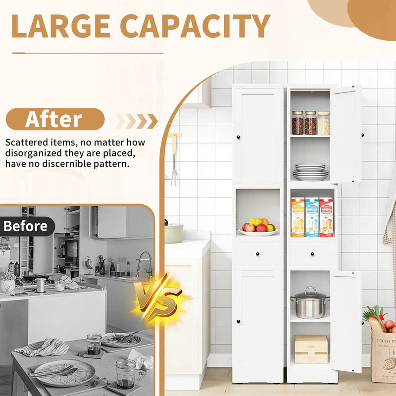 Tall Narrow Bathroom Cabinet With 5-Tier Storage, Adjustable Shelves, Freestanding - White by HouseOfZazla