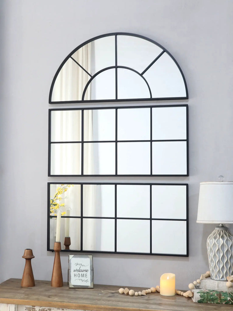 Large Arched Wall Mirror With 3 Separate Sections - Black by Unique Piece Furniture