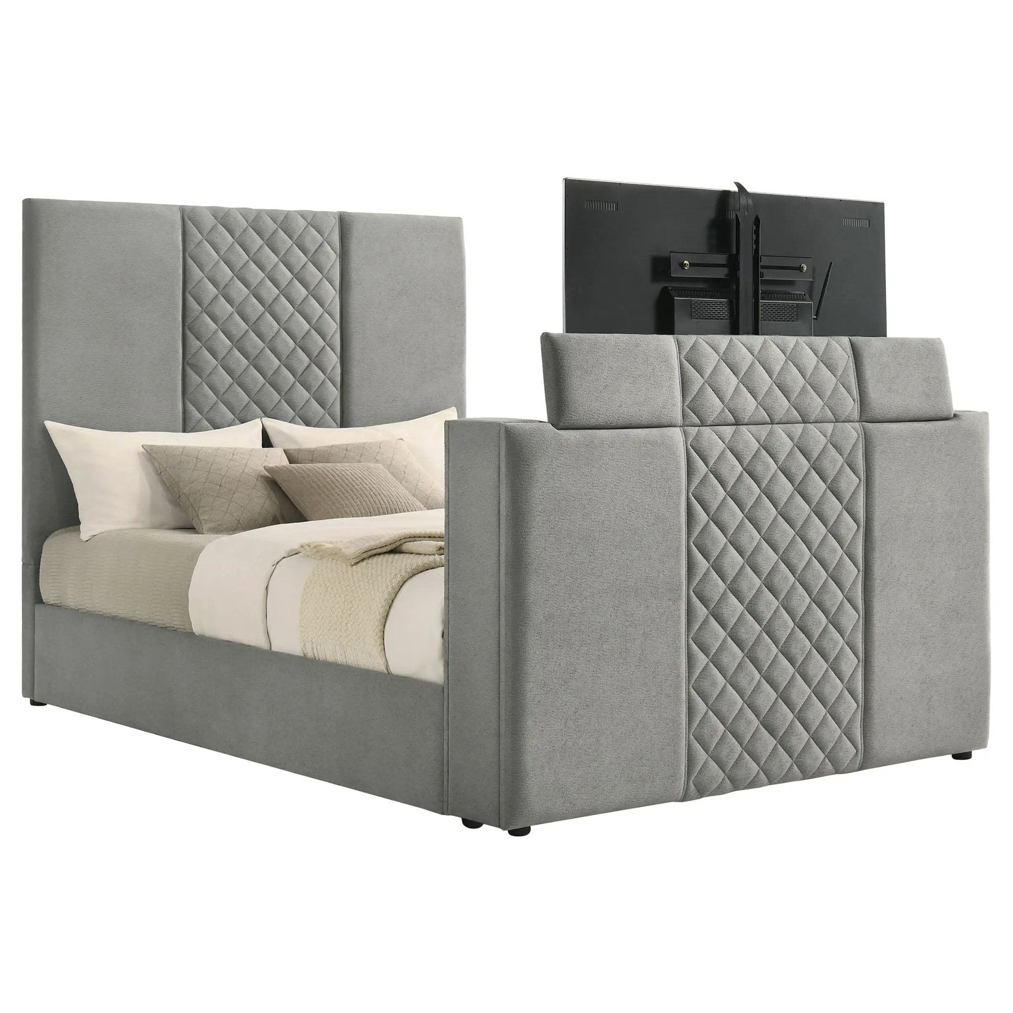 Tara 61-inch Upholstered Queen Panel TV Bed Grey by Unique Piece Furniture