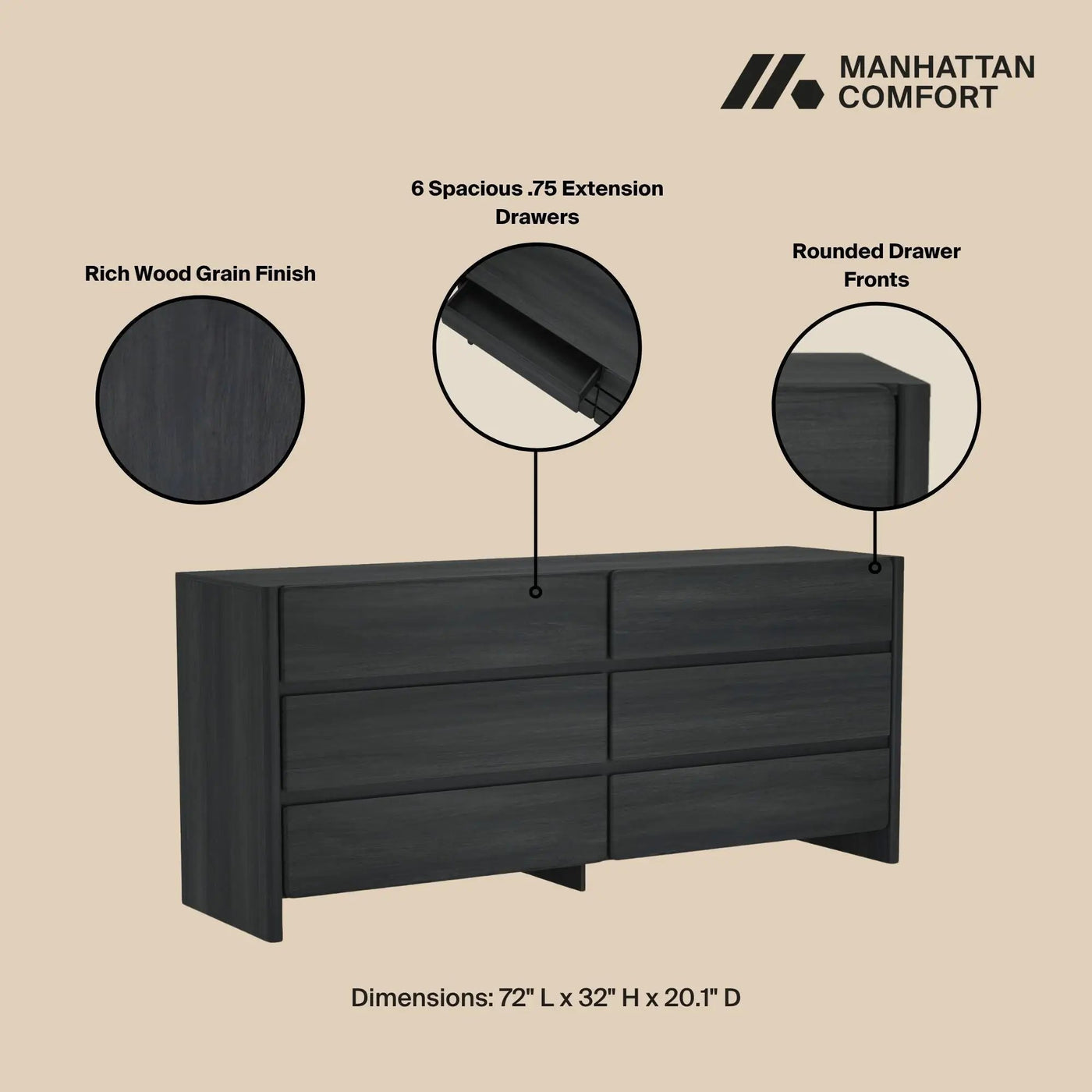 Linda - Double Wide Dresser With 6 Drawers by HouseOfZazla