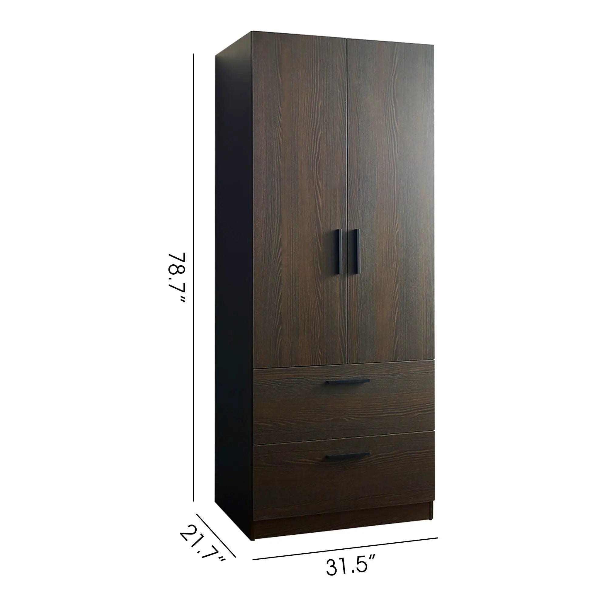 Brook - 2 Door Closet With 2 Drawers And Hanging Bars - Dark Brown by HouseOfZazla