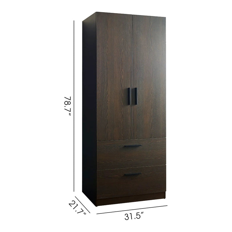 Brook - 2 Door Closet With 2 Drawers And Hanging Bars - Dark Brown by HouseOfZazla