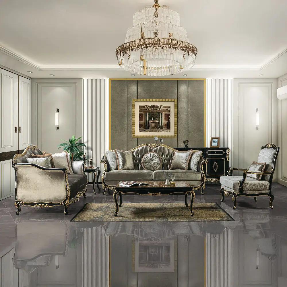 Betria - Loveseat With 4 Pillows - Light Green Velvet, Gold & Black High Gloss by Unique Piece Furniture