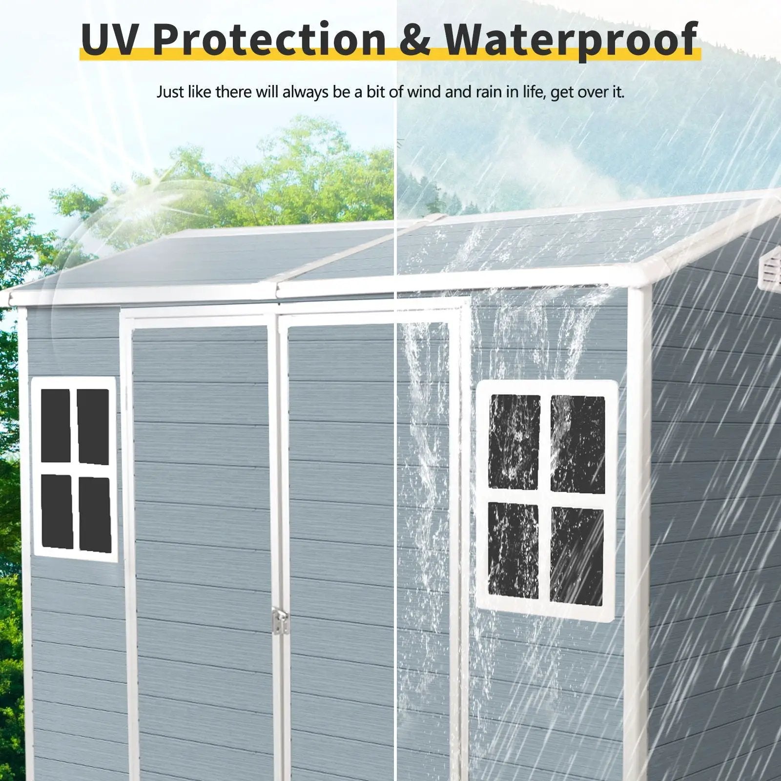 Resin Outdoor Storage Shed With Two - Window And Double - Door, Plastic Shed With Floor For Gargen, Patio, Yard, Lawn by HouseOfZazla