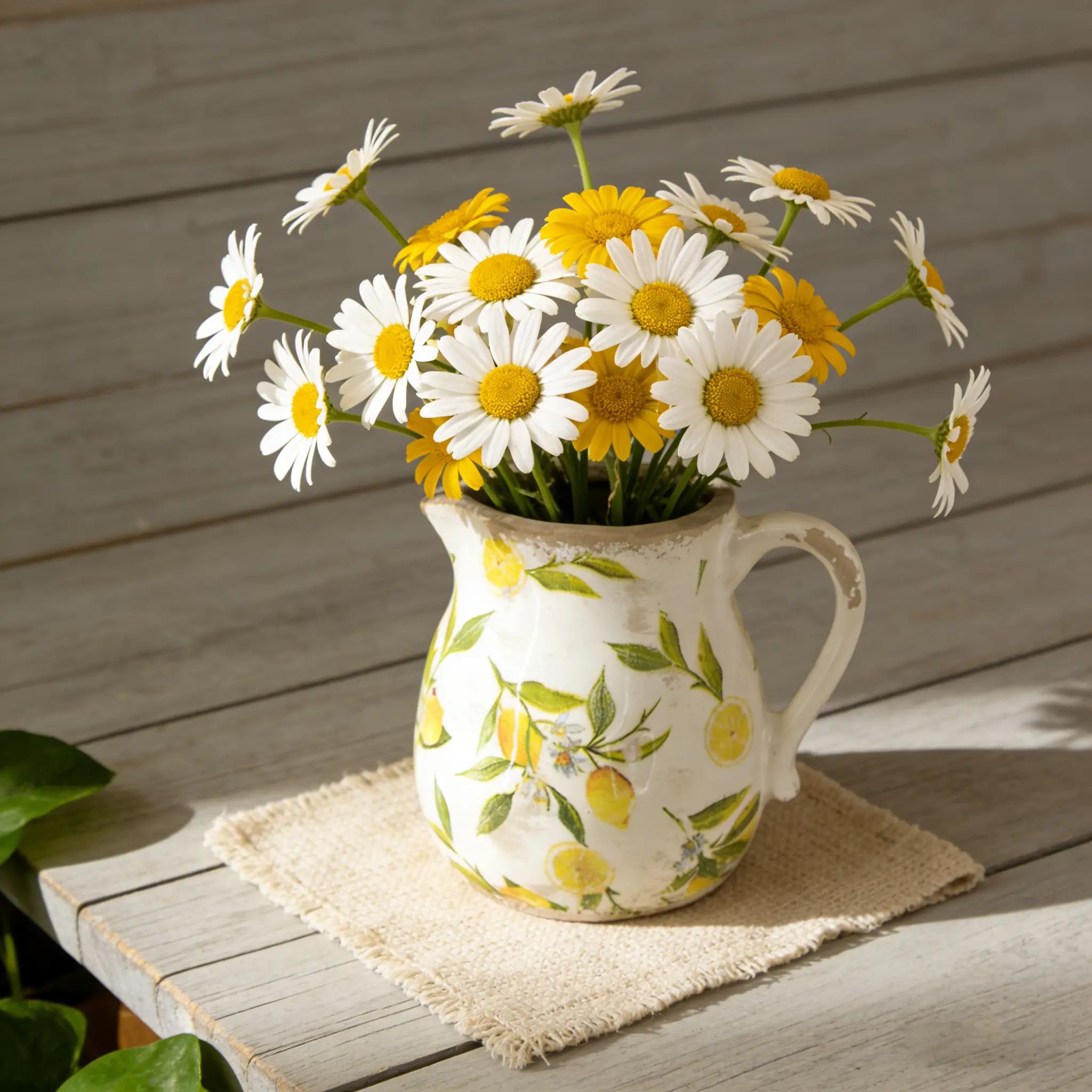 Distressed White Ceramic Pitcher Vase by HouseOfZazla