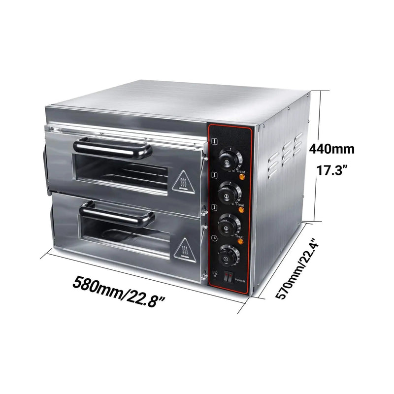16-Inch Commercial Stainless Steel Double Deck 3000W 110V Electric Pizza Oven (SAK85429) by SAKSBY WHOLESALE