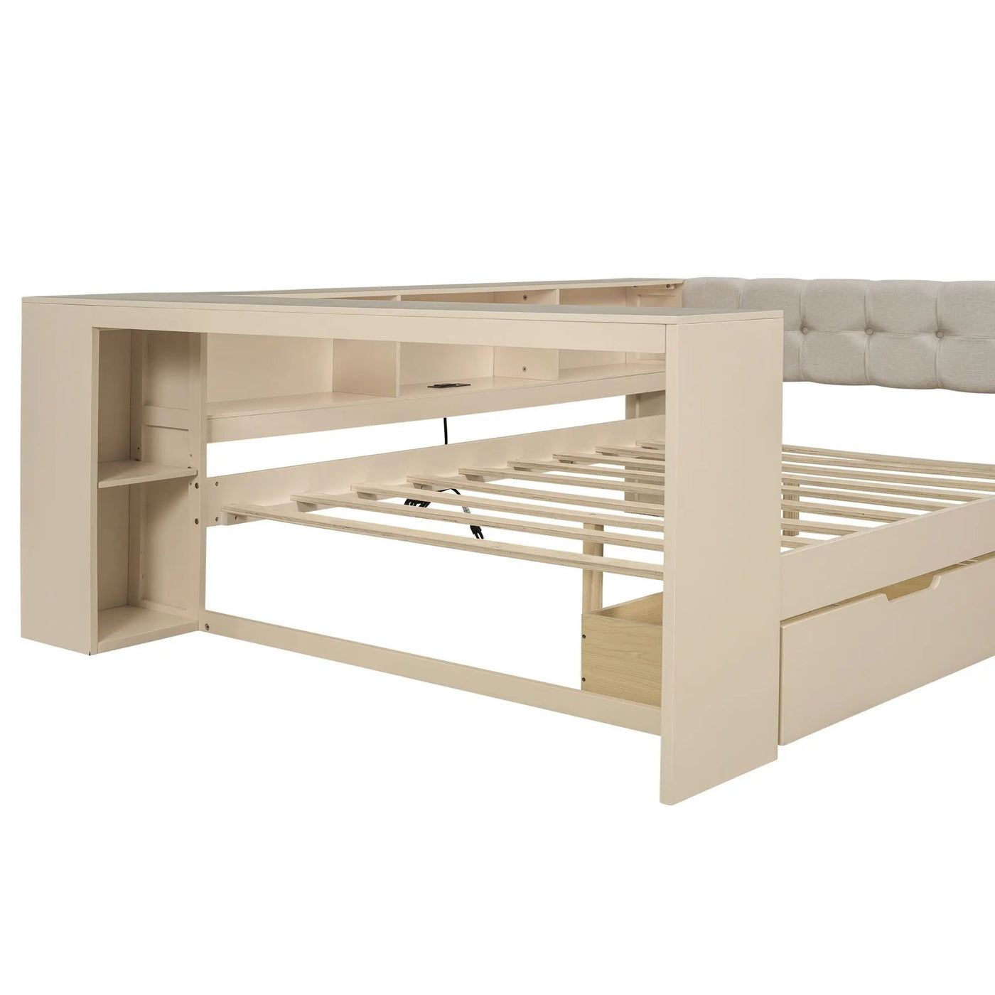 Upholstered Headboard Platform Bed With Storage Shelves, Drawers, Charging Station by HouseOfZazla