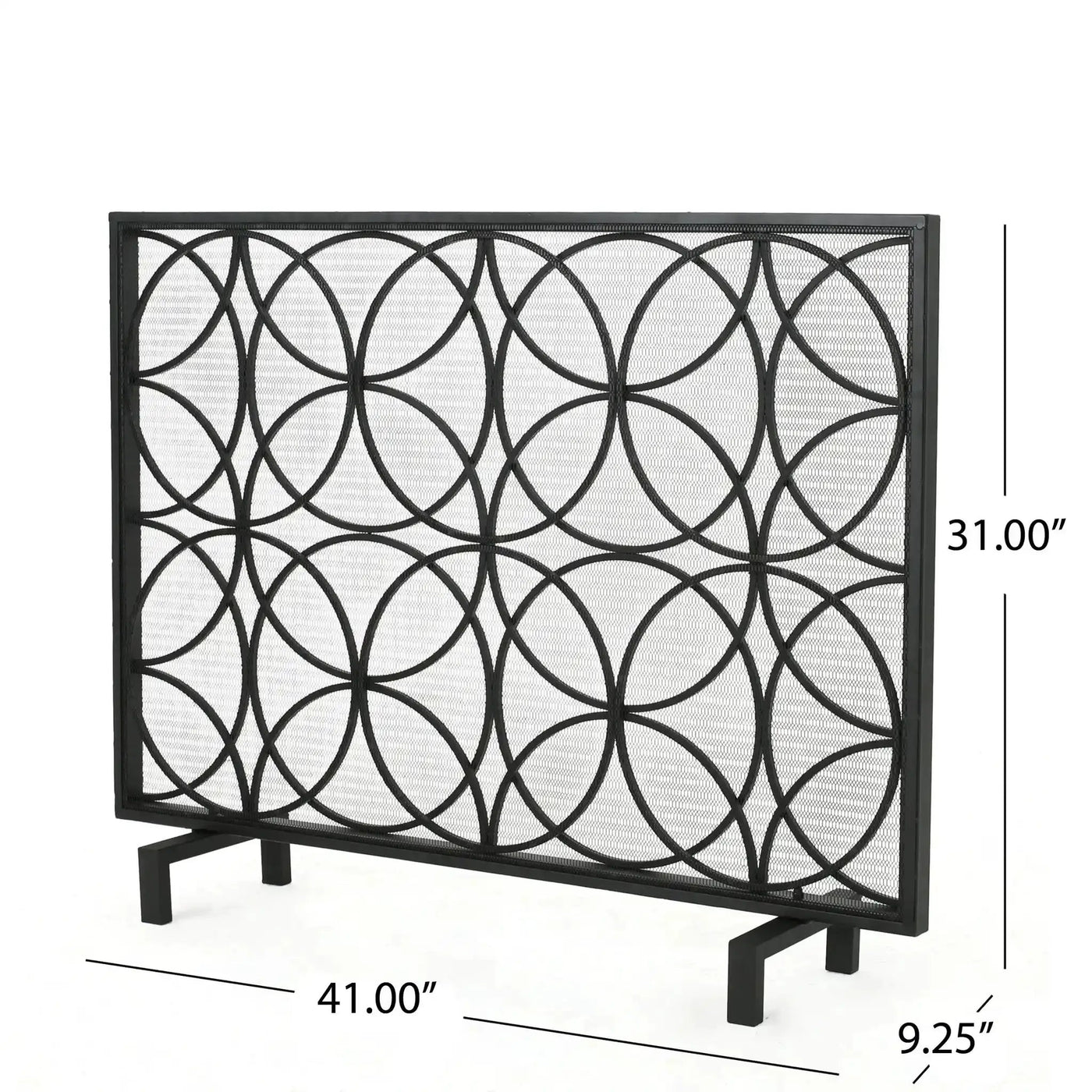 Thayer Single Panel Iron Fireplace Screen with Geometric Design by HouseOfZazla
