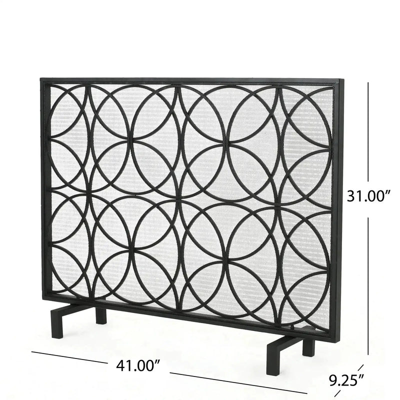 Thayer Single Panel Iron Fireplace Screen with Geometric Design by HouseOfZazla