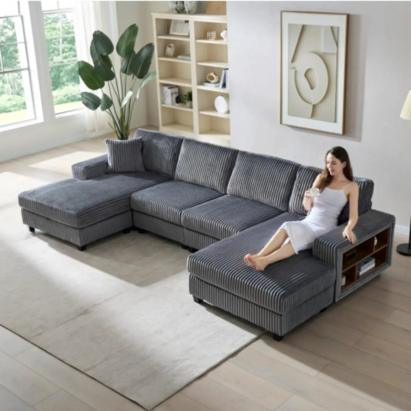 U-Shaped Convertible Sofa, 4 Seater Large Living Room Lounge by Unique Piece Furniture