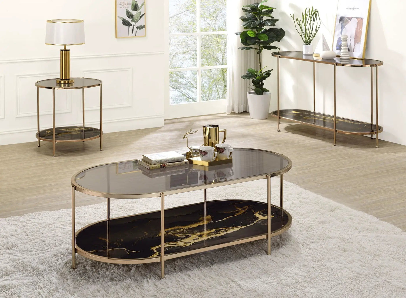 Fiorella Marble Print Glass Table by HouseOfZazla