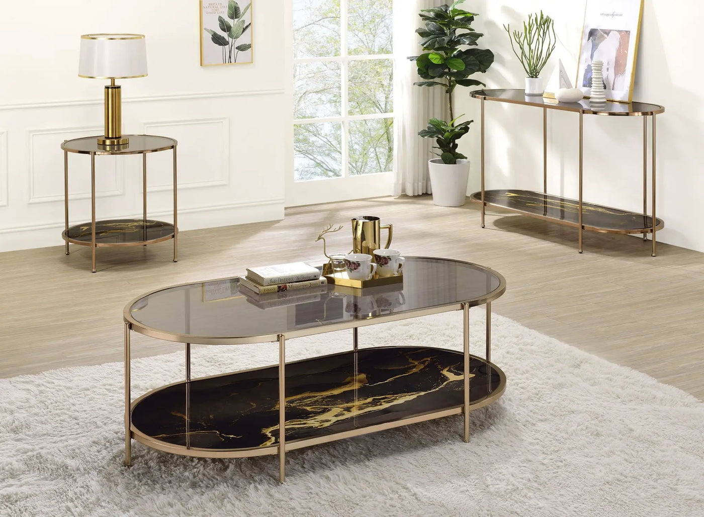 Fiorella - Marble Print Glass Table by Unique Piece Furniture