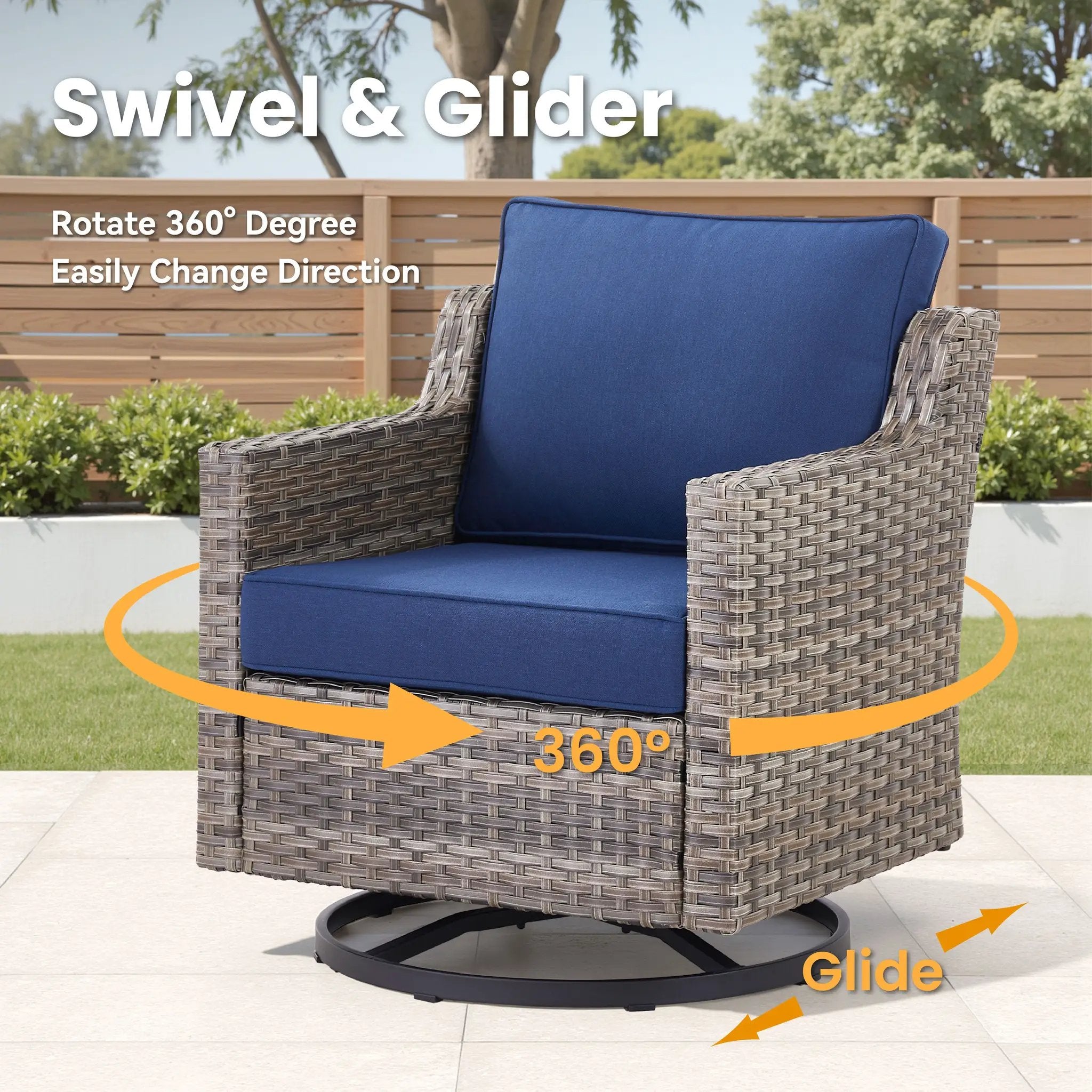 Swivel Outdoor Chairs Set of 2, with Glass-Top Side Table, 3 Pieces by HouseOfZazla