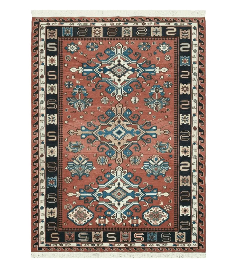 4' X 6' Vintage Russian Kilim Handmade Caucasian Soumak Flat Weave Wool Rug by Jewel Rugs
