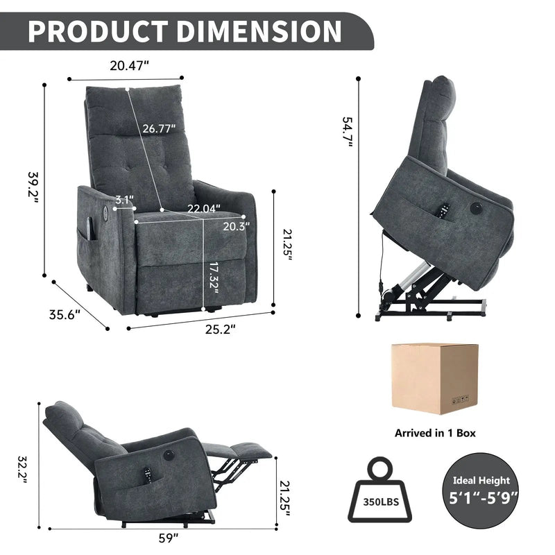 Grey Chenille Single Motor Power Lift Recliner Chair by HouseOfZazla